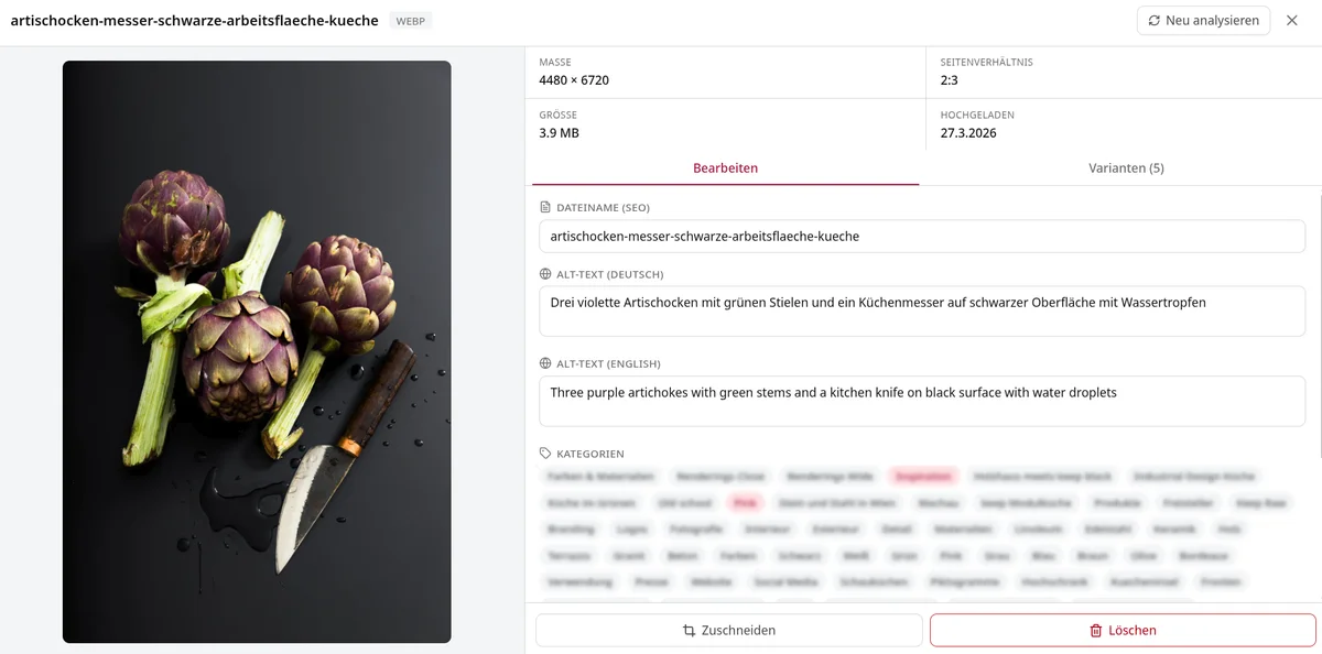Mediendatenbank mit KI-Beschriftung in zwei Sprachen